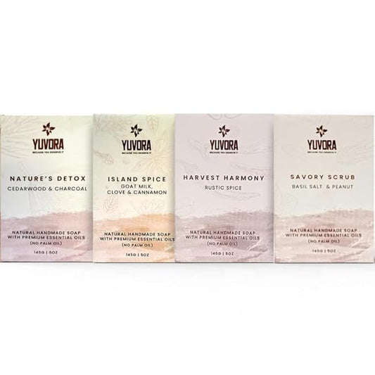 4 Pcs Men Natural Handmade Body Soaps 5 OZ Pack Set Rugged Essence Long lasting Luxurious Scents with Natural Ingredients Fragrance – Sulfate & Paraben Free, Vegan Soaps