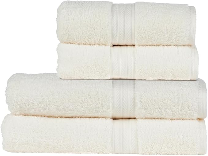 Christy Renaissance 4 Piece Cream Towel Set | 100% Egyptian Cotton | Luxury Bathroom Towels | Soft and Super Absorbent | 675 GSM | 2 Bath 2 Hand | Parchment