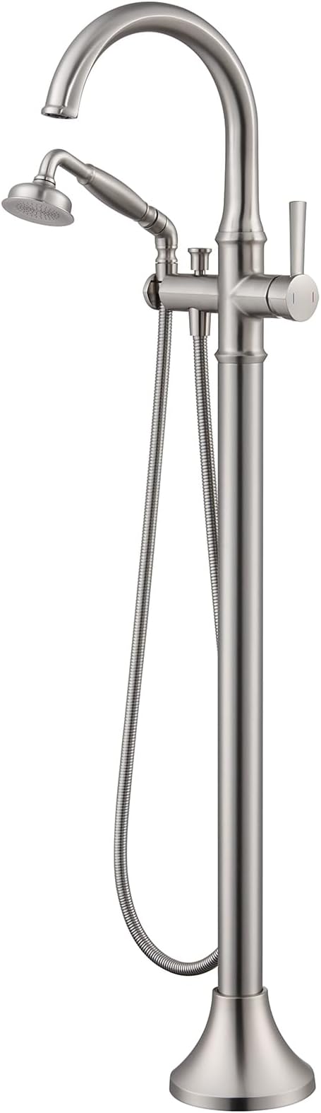 Freestanding Tub Faucet Floor Mount Tub Filler Brushed Nickel Free Standing Bathtub Faucet Brass Bath Faucet with Hand Shower