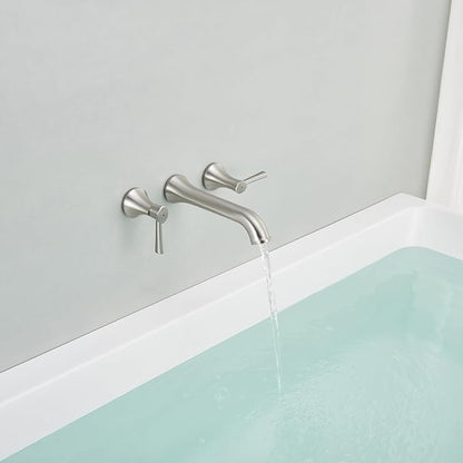 Wall Mount Tub Filler Brass Tub Faucet Brushed Nickel Bathroom Bathtub Faucets with 2 Handles