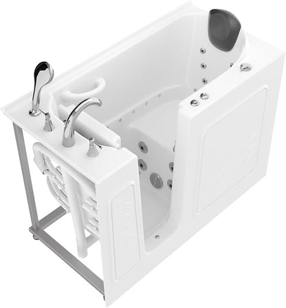 ANZZI Left Drain Walk-In Bathtub with 15 Whirlpool Jets in White | 53-60 x 26 in 115 Bubble Massage Jetted Hot Bath Tub with Waterfall Tub Filler Faucet and Handheld Shower Sprayer | AMZ5326LWD