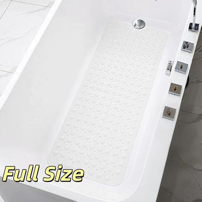 Bath and Shower Safety Mats 40x16 inch, Non Slip with Strong Suction Cups for Bathroom Stall and Tub Floor, Extra Large and Machine Washable, Drain Holes Keep Bathtub Clean, Soft on Feet, White