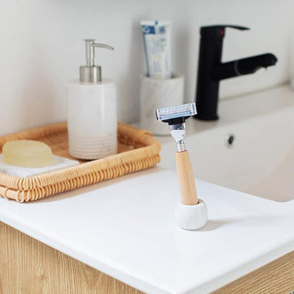 Marble Mini Toothbrush Holder Stand for Bathroom - 2 Pack Divided Tooth Brushing Holder -Electric Tooth Brush Head Holder Razors Holder for Countertops Organizer