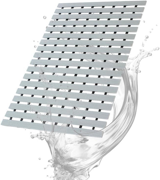 Bath Mat Non Slip Shower Mat Bathtub with Drain Holes and Heavy Duty Rubber No Suction Cups Sturdy Shower Stall Tub Mat for Bathroom, Shower Floor, Pool, SPA, (Grey, 4FT X 18FT)