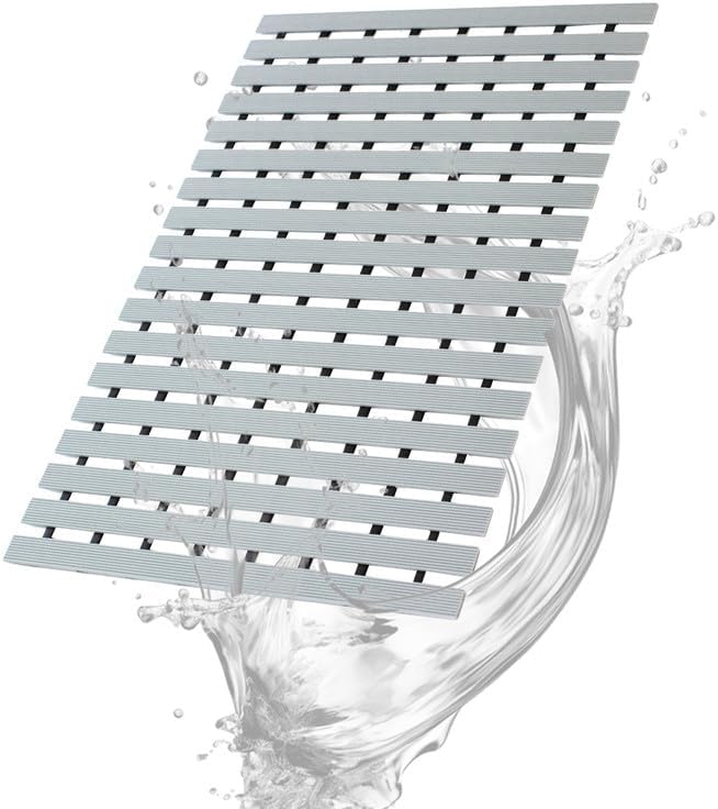 Bath Mat Non Slip Shower Mat Bathtub with Drain Holes and Heavy Duty Rubber No Suction Cups Sturdy Shower Stall Tub Mat for Bathroom, Shower Floor, Pool, SPA, (Grey, 2FT X 26FT)