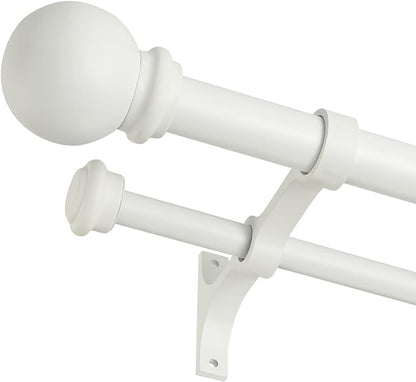 Double Curtain Rod 84 to 120 inch, Adjustable 1 inch Double Drapery Rod Rods for Windows and Doors with Ball Round Finials and Premium Aluminum Brackets Set(84-120",Matte White)