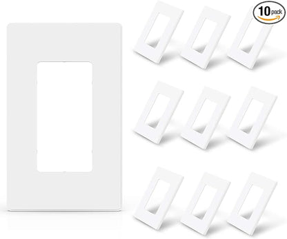 ELEGRP Matte White 1-Gang Screwless Decorative Wall Plates, Standard Size Unbreakable Thermoplastic Faceplate Cover for Decorator Receptacle Outlet Switch, UL Listed (10 Pack)