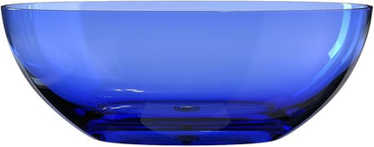 61" Premium Solid Surface Freestanding BathTubs, Upgraded Modern Transparent Blue Design Stand Alone Tub with Pop-up Drain