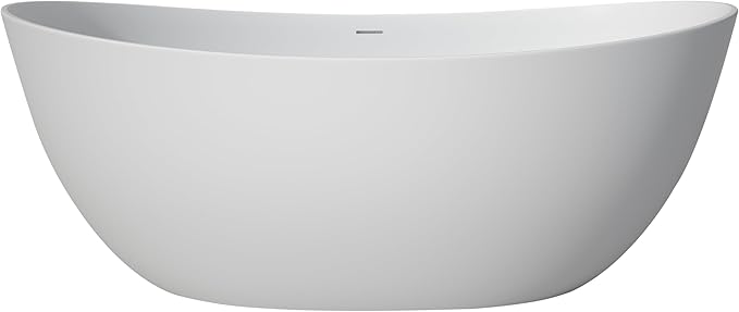 65'' Freestanding Solid Surface Resin Stone Bathtub, Freestanding Tub, Contemporary Design Stand Alone Tub with Pop-up Drain and Overflow, cUPC Certified, Matte White (Oval)…