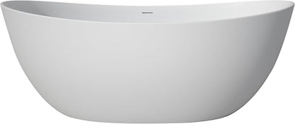 65'' Freestanding Solid Surface Resin Stone Bathtub, Freestanding Tub, Contemporary Design Stand Alone Tub with Pop-up Drain and Overflow, cUPC Certified, Matte White (Oval)…