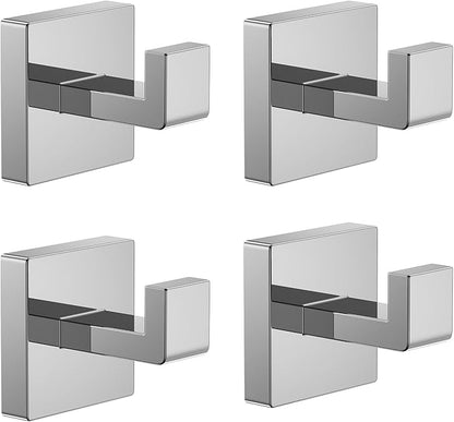 Kruodop 4 PCS Towel Hooks for Bathroom, Wall Mount Towel Holder, Black Matte Wall Robe Hook,Square Stainless Steel Door Hanger Towel Hook for Kitchen, Bedroom,Hotel,Pool,Coats（Silver）