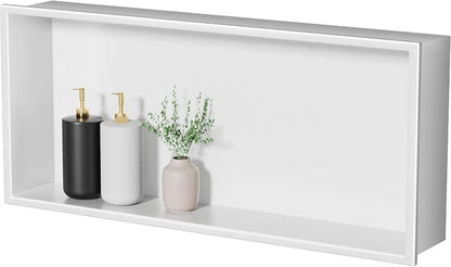 No Tile Needed Shower Niche - 12"x24" White 304 Stainless Steel Recessed Shelf,Over Mount Installation for Bathroom & Shower Wall,Waterproof