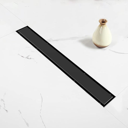 Linear Shower Drain, 72 inch Black Drain with Tile Insert 2-in-1 Panel, Brushed 304 Stainless Steel Shower Floor Drain, Linear Drain with Hair Strainer and Adjustable Feet