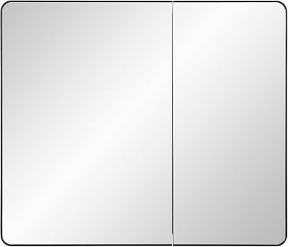 Black Bathroom Mirror Medicine Cabinet with Round Corner Framed Door 30 x 25.6 inch, Recessed or Surface Mount, with Adjustable Glass Shelves