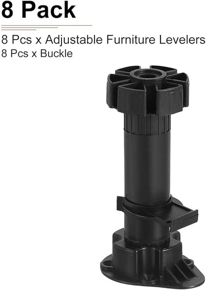 120x46mm(LxW) Adjustable Leveling Feet - 8Pack- Good for Furniture - Leveler Support Frame Replacement Legs - Black