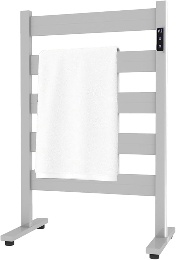 Towel Warmers for Bathroom, Space Aluminum Heated Towel Racks for Bathroom, with Built-in Timer&Temperature Adjustment, Freestanding Towel Heater,White,5 Bars