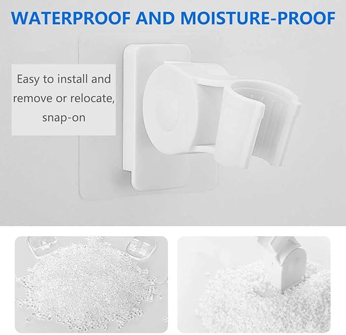 Shower Head Holder,Plastic Bathroom Strong Adhesive Showerhead Adapter,Wall Mount Adjustable Handheld Shower Head Holder Bracket,Waterproof,Relocatable Shower Wand Holder,White