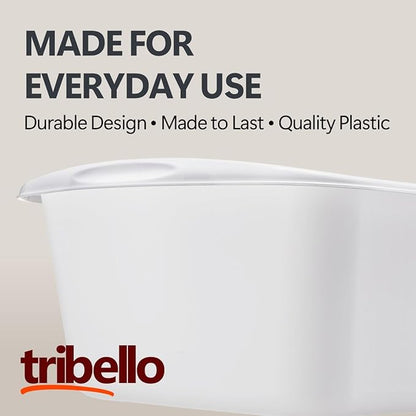 Tribello 2-Pack Dish Pans for Kitchen Sink, Plastic Tub Dishpan Wash Basin and Foot Bath for Soaking Feet, Wash Bucket for Washing and Storage Cleaning Supplies - 12 Quarts - Heavy Duty - (White)