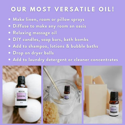 Lavender Essential Oil by Revive Essential Oils 2 Pack - REVIVEEO - 100% Pure Therapeutic Grade, for Diffuser, Humidifier, Massage, Aromatherapy, Skin & Hair Care, Unrefined Oils with No Fillers