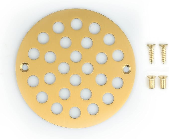 4 Inch Screw-in Round Shower Drain Cover Replacement Floor Drainer with Screws (Brushed Golden)