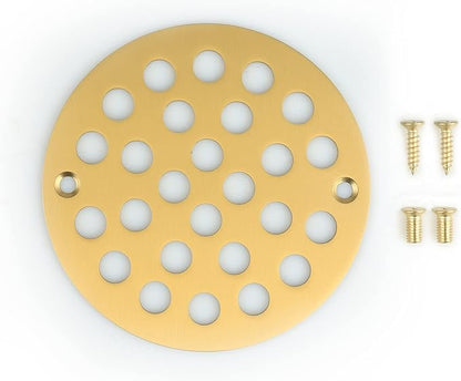 4 Inch Screw-in Round Shower Drain Cover Replacement Floor Drainer with Screws (Brushed Golden)