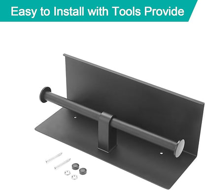 BGL Toilet Paper Holder with Shelf Matte Black, 304 Stainless Steel Wall Mount Toilet Tissue Roll Holder with Double Post for Bathroom, Commercial Toilet Paper Dispenser with Phone Shelf