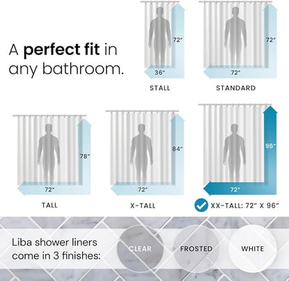 LiBa Bathroom Shower Curtain - Waterproof Plastic Shower Curtain Premium PEVA Non-Toxic with Rust Proof Grommets White 8G Heavy Duty Bathroom Accessories 72x96