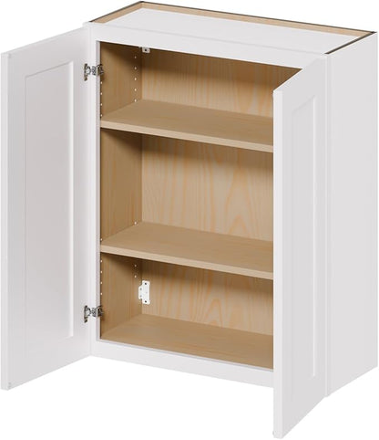 36 Inch Laundry Room Cabinets Wall Mounted, Solid Wood Over The Toilet Storage Cabinet, Bathroom Organizer Cabinets with 2 Shaker Door & 3 Shelves, Easy to Assemble for Kitchen, Garage - White