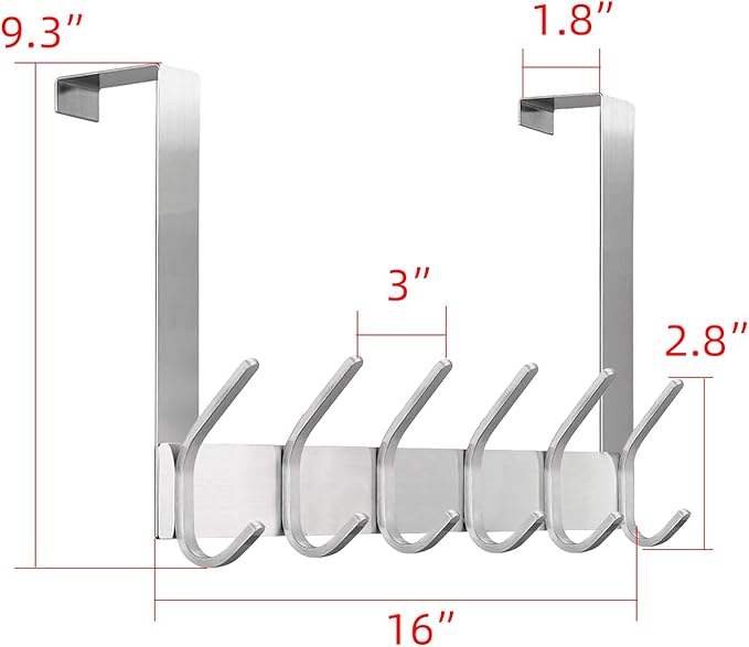 DOKU Over The Door Hooks, Stainless Steel Heavy Duty Over Door Hanger Holder for Coat Robe Hat Clothe Towels Hanging, Bathroom Organizer Towel Rack 12 Hooks, Brushed Nickel