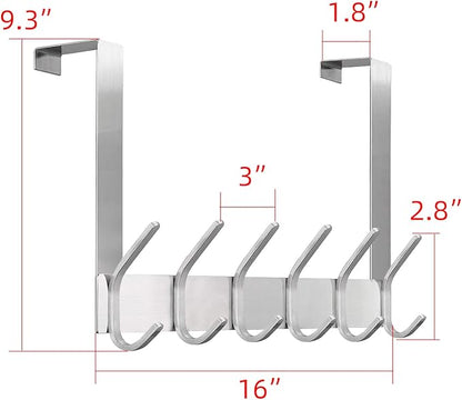 DOKU Over The Door Hooks, Stainless Steel Heavy Duty Over Door Hanger Holder for Coat Robe Hat Clothe Towels Hanging, Bathroom Organizer Towel Rack 12 Hooks, Brushed Nickel