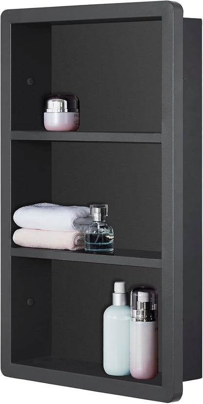 Recessed Medicine Cabinet No Mirror - 14x24 Bathroom Storage Wall Cabinet with 2 Shelves, 304 Stainless Steel Shower Niche, Matte Black Waterproof for Bathroom, Toilet, Vanity