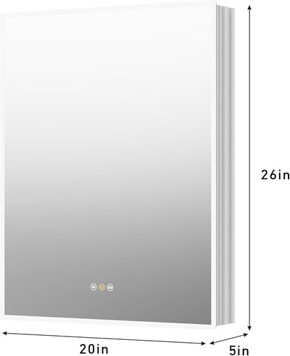 Recessed Medicine Cabinets for Bathroom with Mirror, Only Recessed Medicine Cabinet with Defogger, Dimmer, Outlets & USB, Three Doors, 20"x 26"