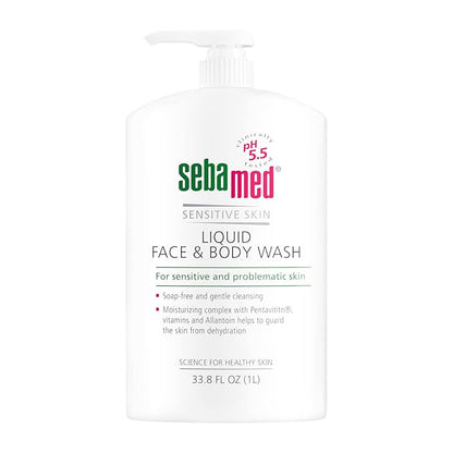 SEBAMED Sensitive Skin Face and Body Wash for Men and Women, pH 5.5, Mild Gentle Hydrating Cleanser, Hypoallergenic Body Wash, Dermatologist Recommended, 33.8 Fluid Ounces (1 Liter)