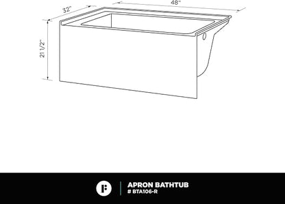 Fine Fixtures Acrylic, Fiberglass Alcove Soaking Bathtub with Integral Apron Front - Drain Included (48" x 32", Right Hand, White)