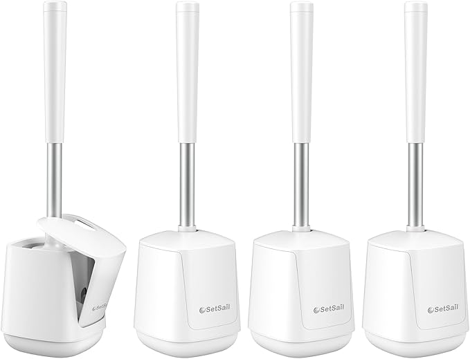 SetSail Toilet Brush 4 Pack Toilet Bowl Brush and Holder Toilet Cleaner Brush with Nylon Bristles Ventilated Toilet Brushes for Bathroom with Holder for Toilet Scrubber Cleaning, Pure White