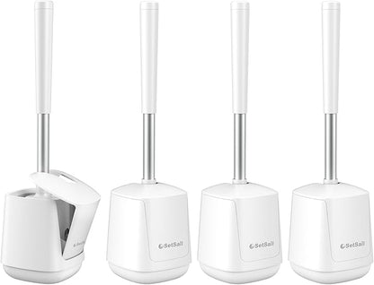 SetSail Toilet Brush 4 Pack Toilet Bowl Brush and Holder Toilet Cleaner Brush with Nylon Bristles Ventilated Toilet Brushes for Bathroom with Holder for Toilet Scrubber Cleaning, Pure White