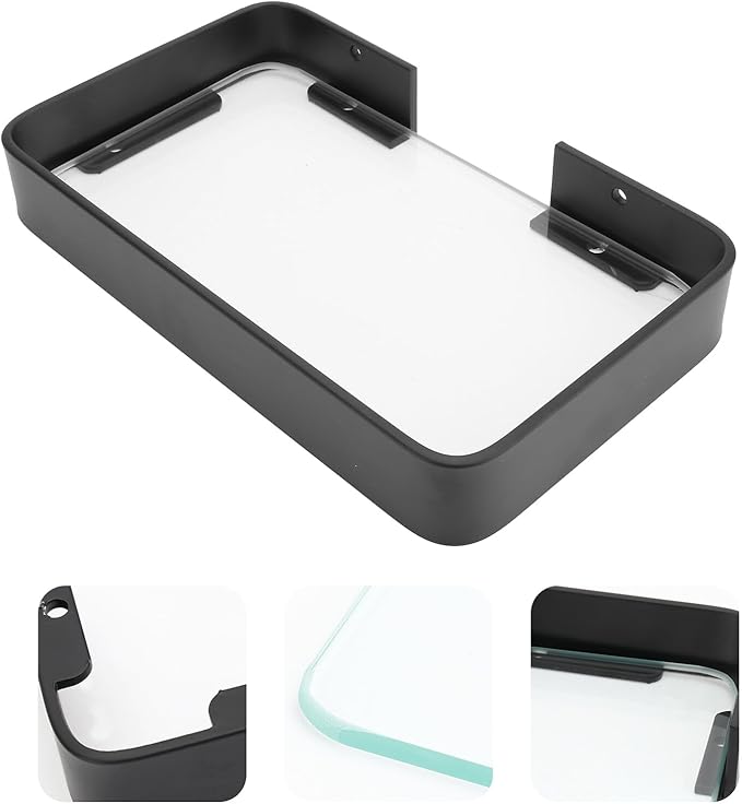 Bathroom Glass Shelf Floating Wall Rack Black Corner Organizer for Shampoo and Cosmetics Easy Install Storage for Humid Spaces Bathroom Wall Rack