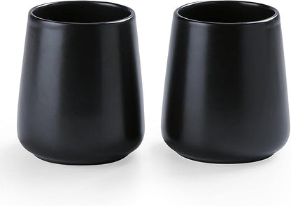 Matte Black Toothbrush Holders for Bathroom - 2Pcs Ceramic Tooth Brushing Holder Set, Toothpaste Holder, Reusable Toothbrush Mouthwash Cups, Space-Saving Design for Bathroom Countertop
