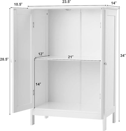 Tangkula Bathroom Floor Cabinet, Freestanding Storage Cabinet with Double Doors and Shelf, Modern Home Furniture, Wooden Home Organizer for Living Room, Bathroom Cabinet, White