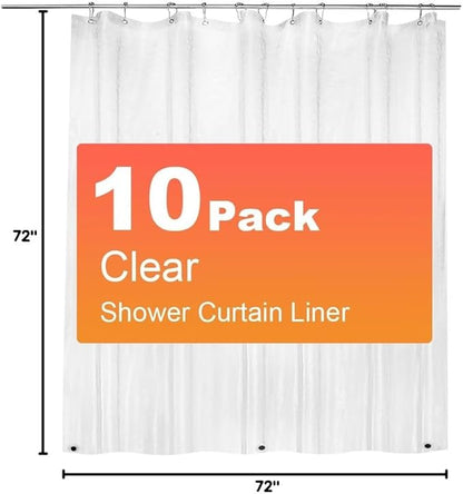 10 Pack PEVA Plastic Shower Curtain Liner Premium Light Weight 72" x 72" Clear Bathroom Shower Showroom Curtain Liner with Rustproof Metal Gromments and Weighted Magnet