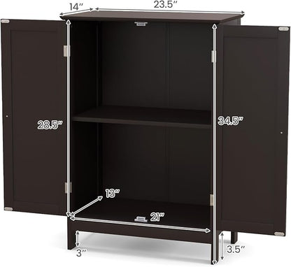 Tangkula Freestanding Storage Cabinet with Double Doors and Shelf, Modern Home Furniture, Wooden Home Organizer for Living Room, Bathroom Storage, Brown