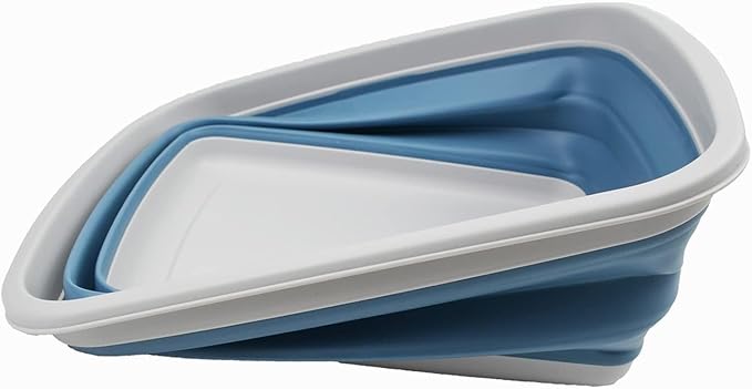 SAMMART 10L (2.6 Gallons) Collapsible Tub - Foldable Dish Tub - Portable Washing Basin - Space Saving Plastic Washtub (Grey/Steel Blue, 1)