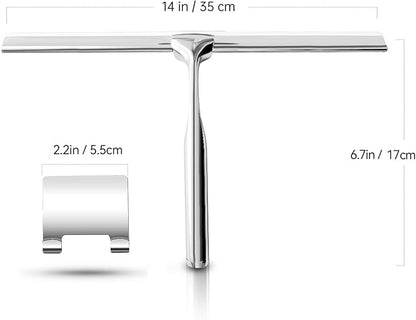 Shower Squeegees Stainless Steel with Self Adhesive Hook Window Squeegees for Shower Doors Bathroom Mirror Wiper, Window Glass Cleaning