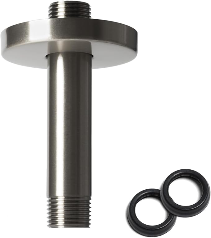 4 Inch Shower Arm with Flange, Ceiling Mounted Shower Head Extension Arm, 1/2 NPT Straight Arm for Rain Shower Head, Stainless Steel Shower Head Extension Replacement Pipe Arm, Brushed Nickel