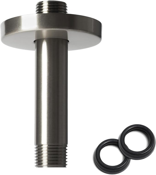 4 Inch Shower Arm with Flange, Ceiling Mounted Shower Head Extension Arm, 1/2 NPT Straight Arm for Rain Shower Head, Stainless Steel Shower Head Extension Replacement Pipe Arm, Brushed Nickel