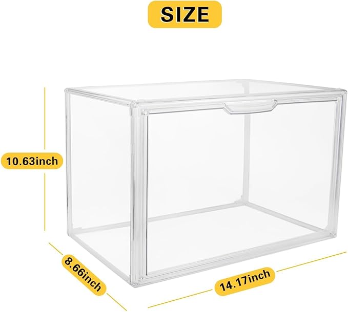 Clear Stackable Plastic Storage Bins with Magnetic Lid, Dustproof Book & Cosmetic Display Cases, Large Figures Collectibles Showcase, Shoe Box, Protection Organizer (L, Count, 3)