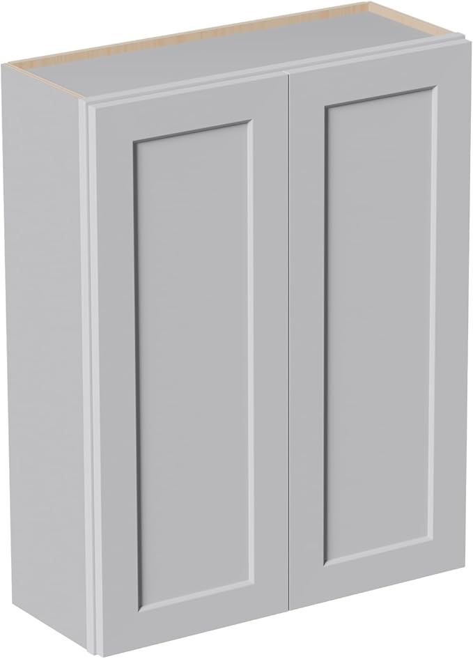 33 Inch Laundry Room Cabinets Wall Mounted, Solid Wood Over The Toilet Storage Cabinet, Bathroom Organizer Cabinets with 2 Door & 3 Shelves, Easy to Assemble for Kitchen, Garage - Light Gray
