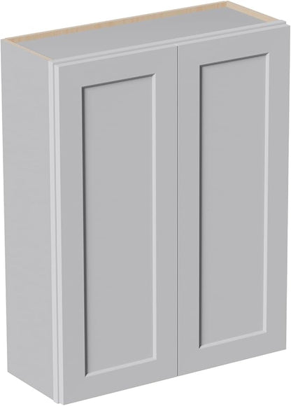 33 Inch Laundry Room Cabinets Wall Mounted, Solid Wood Over The Toilet Storage Cabinet, Bathroom Organizer Cabinets with 2 Door & 3 Shelves, Easy to Assemble for Kitchen, Garage - Light Gray