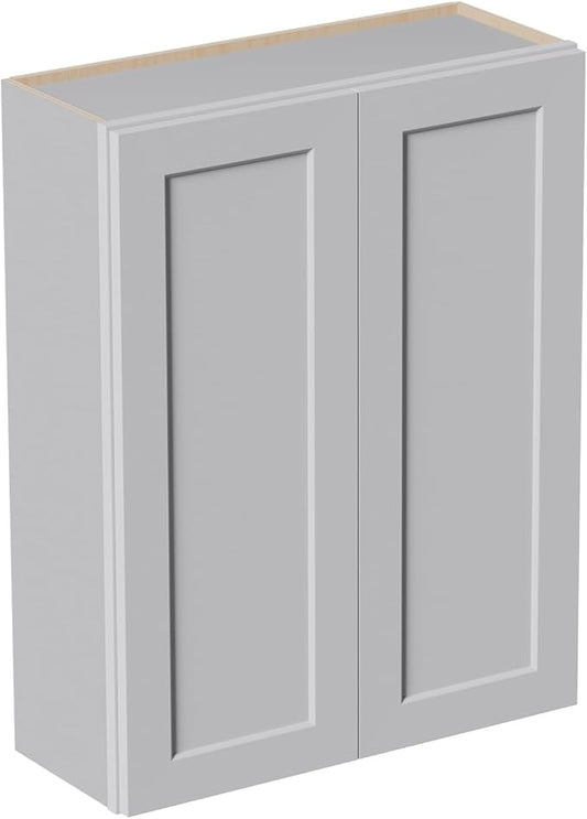 33 Inch Laundry Room Cabinets Wall Mounted, Solid Wood Over The Toilet Storage Cabinet, Bathroom Organizer Cabinets with 2 Door & 3 Shelves, Easy to Assemble for Kitchen, Garage - Light Gray
