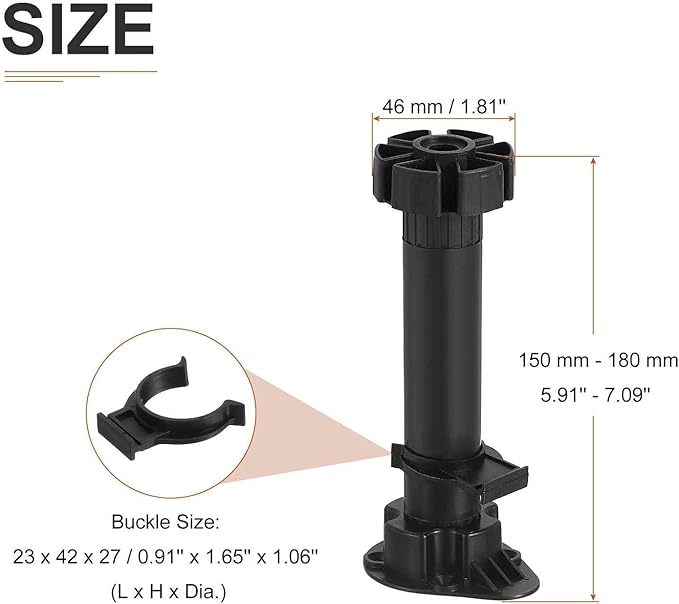 150x46mm(LxW) Adjustable Leveling Feet - 4Pack- Good for Furniture - Leveler Support Frame Replacement Legs - Black